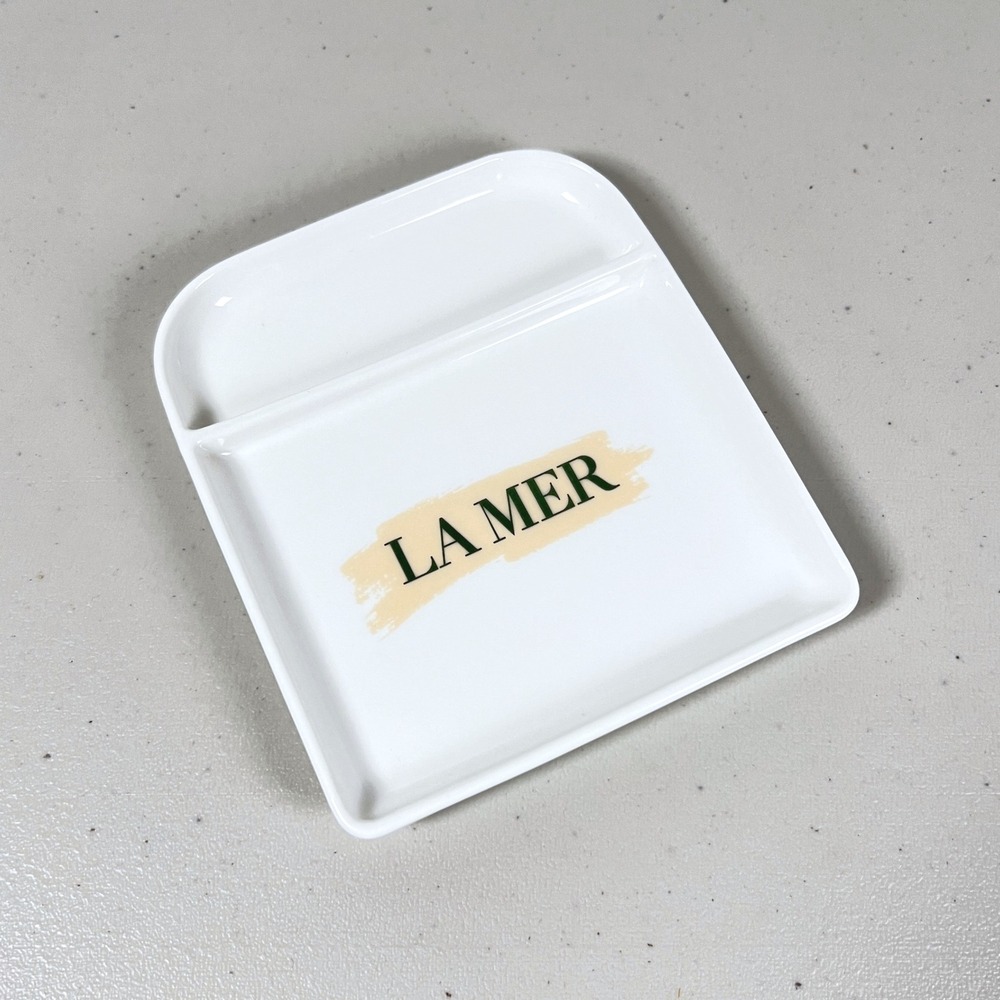 LA MER White Ceramic Jewelry Tray Double Compartment‎ Makeup Organizer